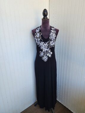 Joyous & Free Black Sequin Beaded Jersey Stretch Resort Chic Rayon Sleveless S